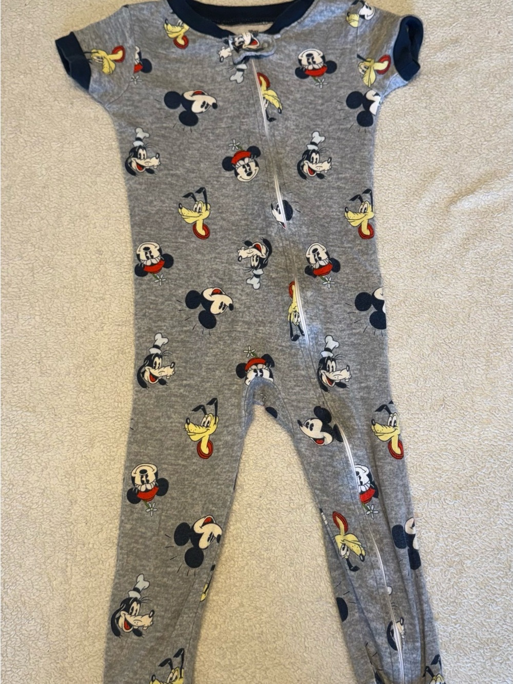 Disney Gray Mickey & Friends Zip Front One-Piece Footie